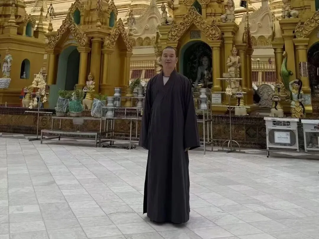 Shaolin Zhongwu master in front of Shwedagon Pagoda in Yangon Myanmar